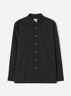Front view of the Black R.Oxford Lucky Shirt displayed against a clean off-white background, featuring a two-piece collar, large square chest pocket, full button front, and straight hem.