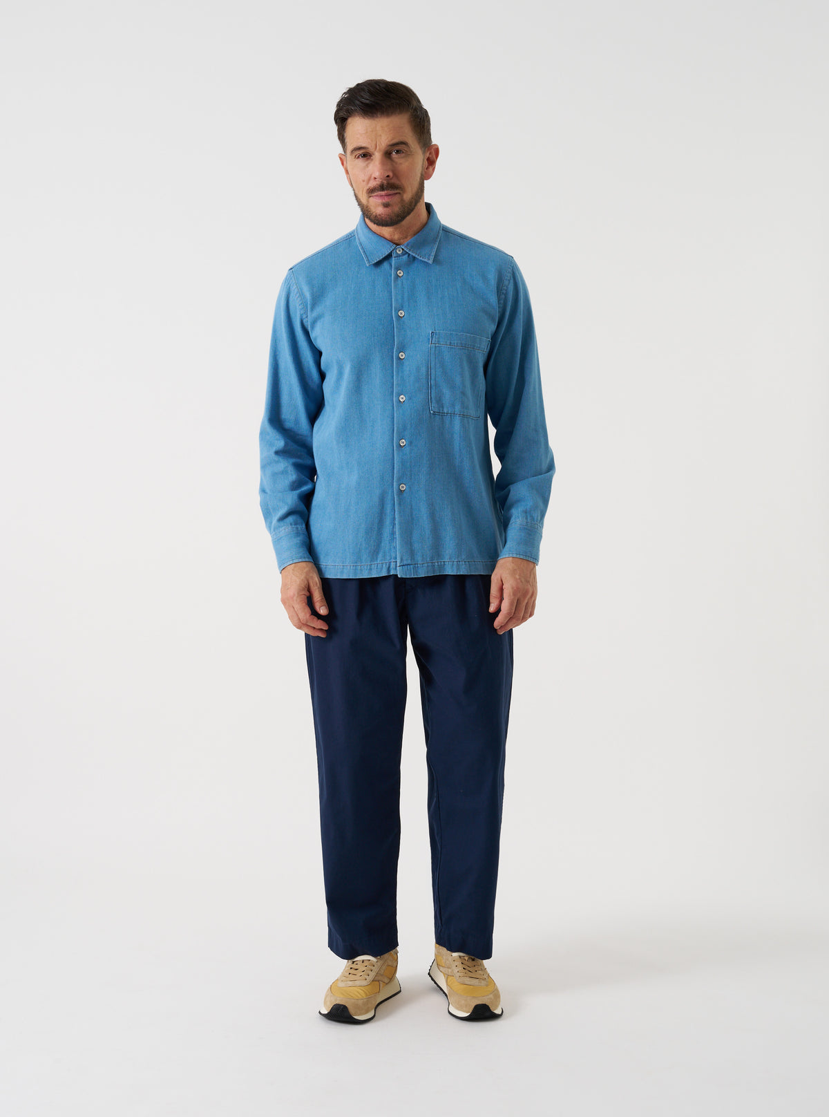 Washed Indigo Recycled Herringbone Lucky Shirt