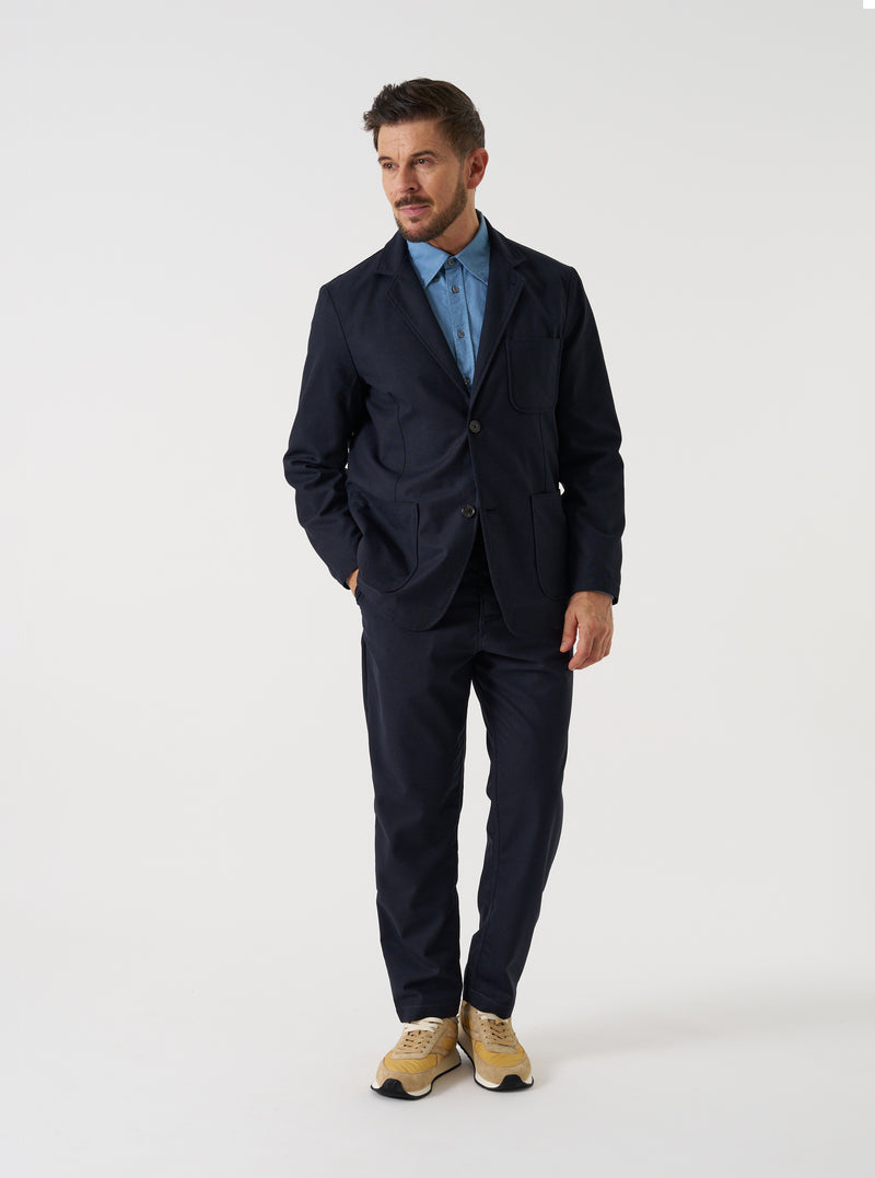 Navy Recycled Italian Tweed Two Button Jacket