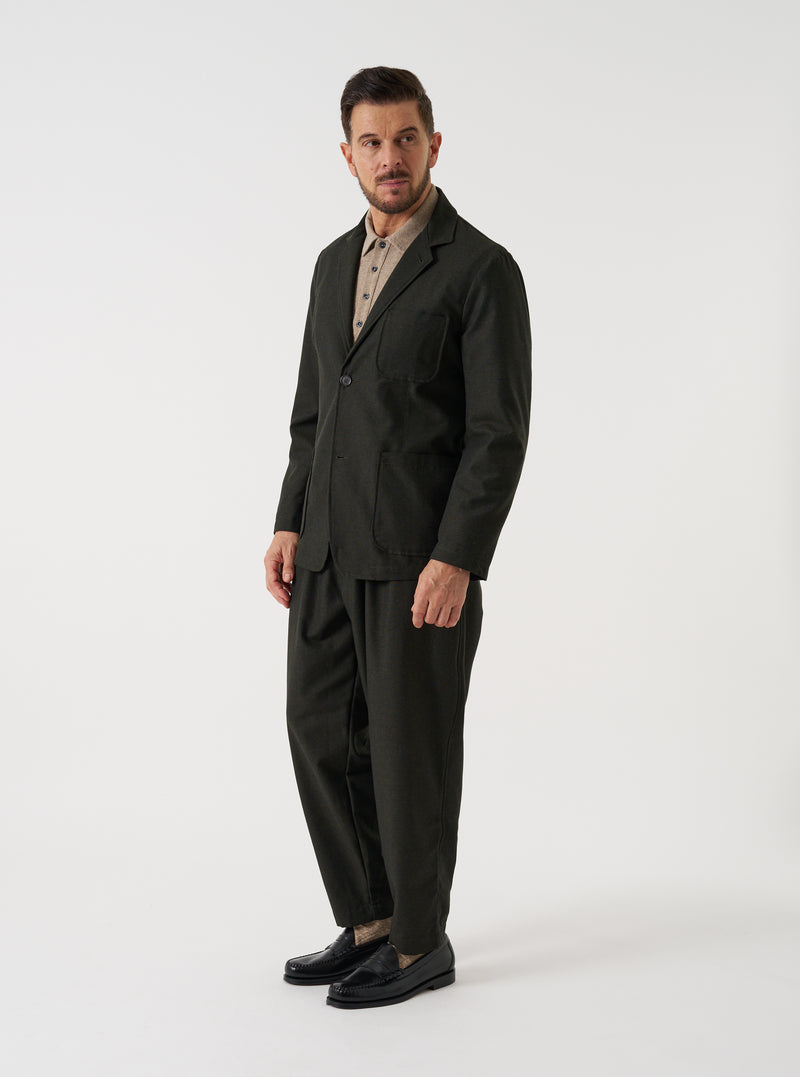 Olive Recycled Italian Tweed Two Button Jacket