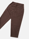 A rear view product shot of the Brown Comfort Moleskin Pleated Track Pant on a plain white background, displaying the two back pockets, clean waistband construction, and tapered leg silhouette in brown moleskin.