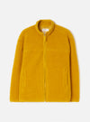 Front view studio photograph of the Yellow Artic Fleece Hep Mountain Jacket on a clean white background, highlighting the vibrant yellow fleece, full zipper, stand-up collar, and front pockets.
