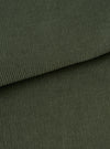 An extreme close-up fabric swatch of the Universal Works Olive Fine Cord Bakers Overshirt, displaying the soft fine-wale olive green cotton corduroy texture in detail against a plain neutral background.