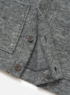 A close-up view of a model wearing the Grey Marl Wool Mix Knit Advance Cardigan, emphasizing the V-neck collar, button detailing, and rich marled grey wool blend fabric texture in studio lighting.