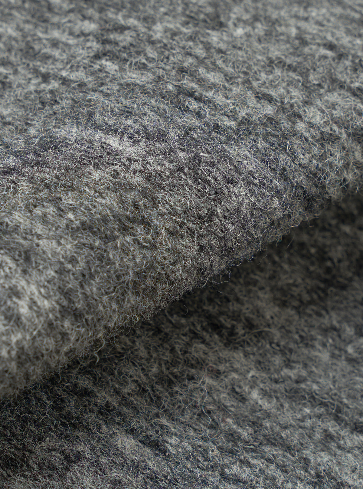 A close-up fabric swatch photograph of the Grey Marl Wool Mix Knit Advance Cardigan set against a white backdrop, displaying the intricate grey marl knit pattern and soft wool blend yarn texture.