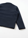 A back view photograph of the Navy Techno Melton Plain Tag Jacket positioned against a clean white background, showcasing the clean rear panel construction, straight hem, and smooth navy techno melton texture.