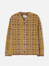 A front view photograph of the Brown Duomo Fleece Cardigan shown on a clean white background, highlighting the button closure, front patch pockets, V-neckline, and rich brown polyester-wool fleece blend.
