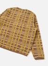 A rear view photograph of the Brown Duomo Fleece Cardigan against a plain white background, presenting the back panel seams, ribbed hem detail, and soft brown textured duomo fleece construction.