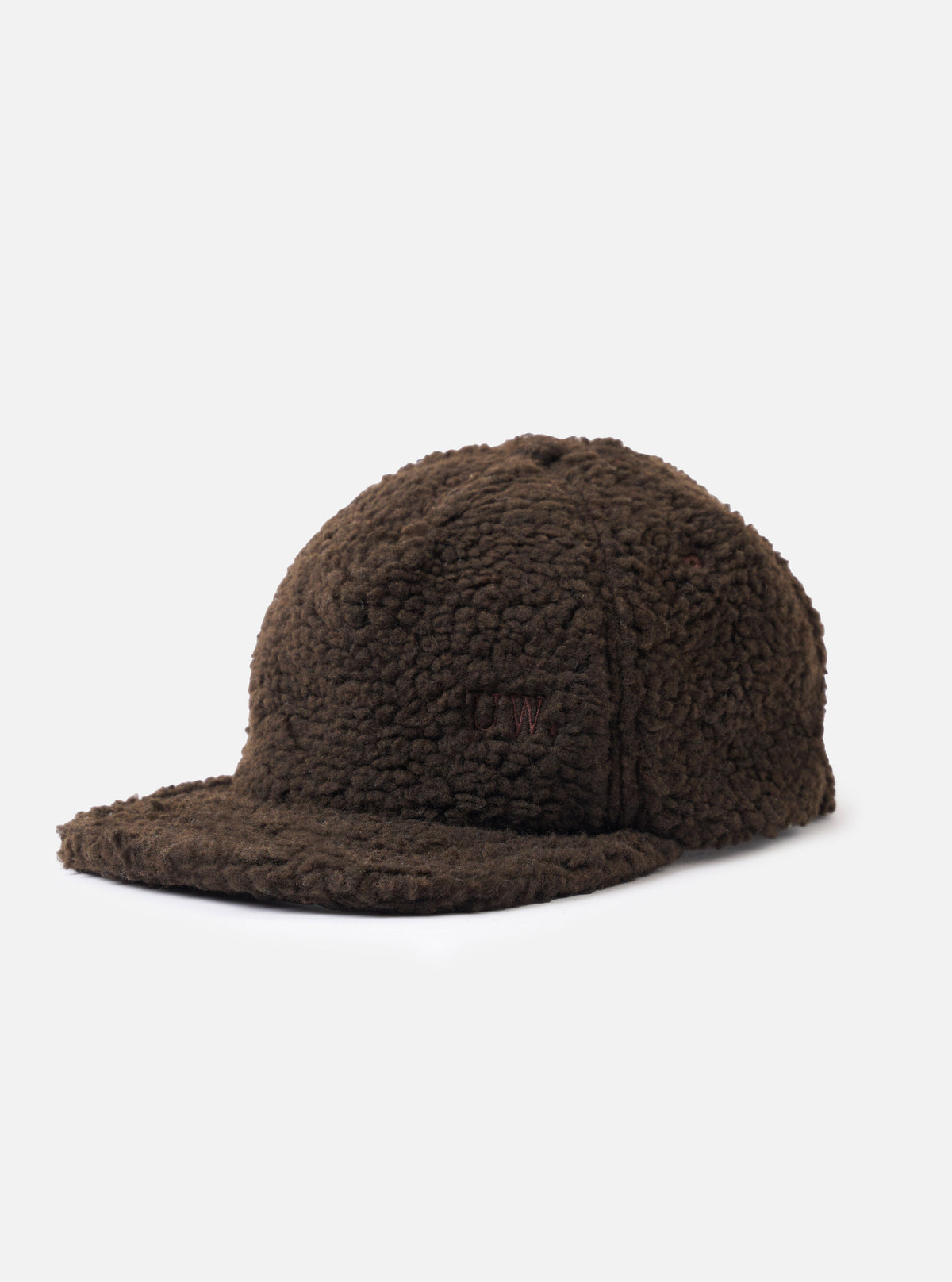 A front three-quarter view of the Brown Galaxy Fleece Baseball Hat on a neutral studio background, showcasing its classic six-panel design, curved peak brim, and textured brown fleece material.
