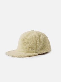 A front three-quarter view of the Ecru Galaxy Fleece Baseball Hat set against a plain light background, featuring its six-panel construction, curved peak, and soft off-white fleece fabric.