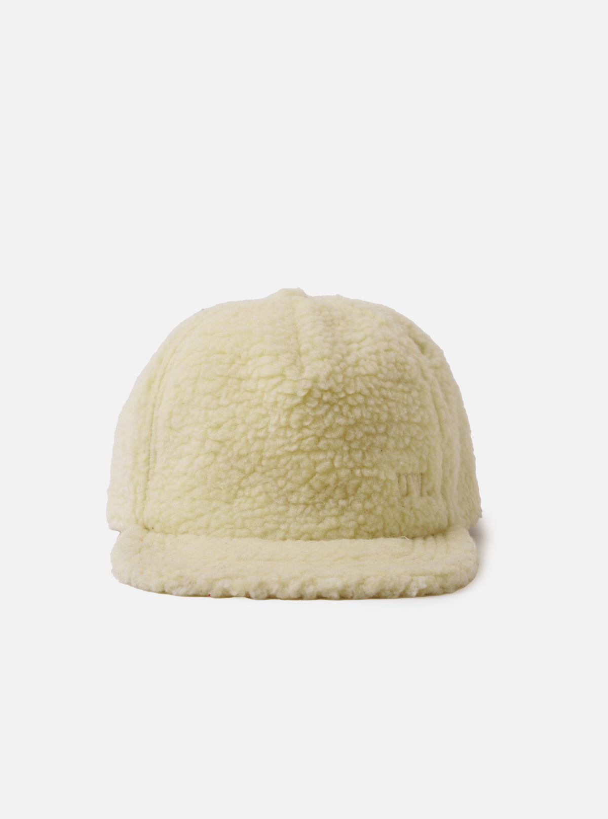 A back view of the Ecru Galaxy Fleece Baseball Hat against a plain studio backdrop, highlighting the adjustable back strap with a metal clasp and rear paneling in soft ecru fleece.