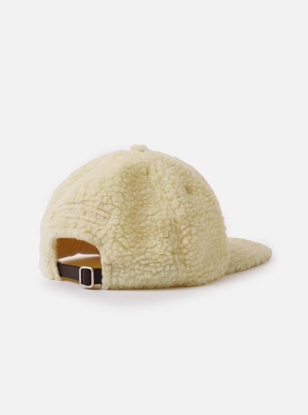 An image of the Ecru Galaxy Fleece Baseball Hat shown on a plain white background. The photo highlights the textured fleece material, wide peak, and adjustable strap with a metal buckle on the back of the cap.