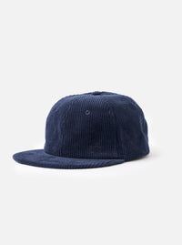 A front-facing view of the Dark Navy Cord Baseball Hat presented on a plain white background. The cap features a dark navy blue ribbed corduroy six-panel crown with a matching pre-curved peak.