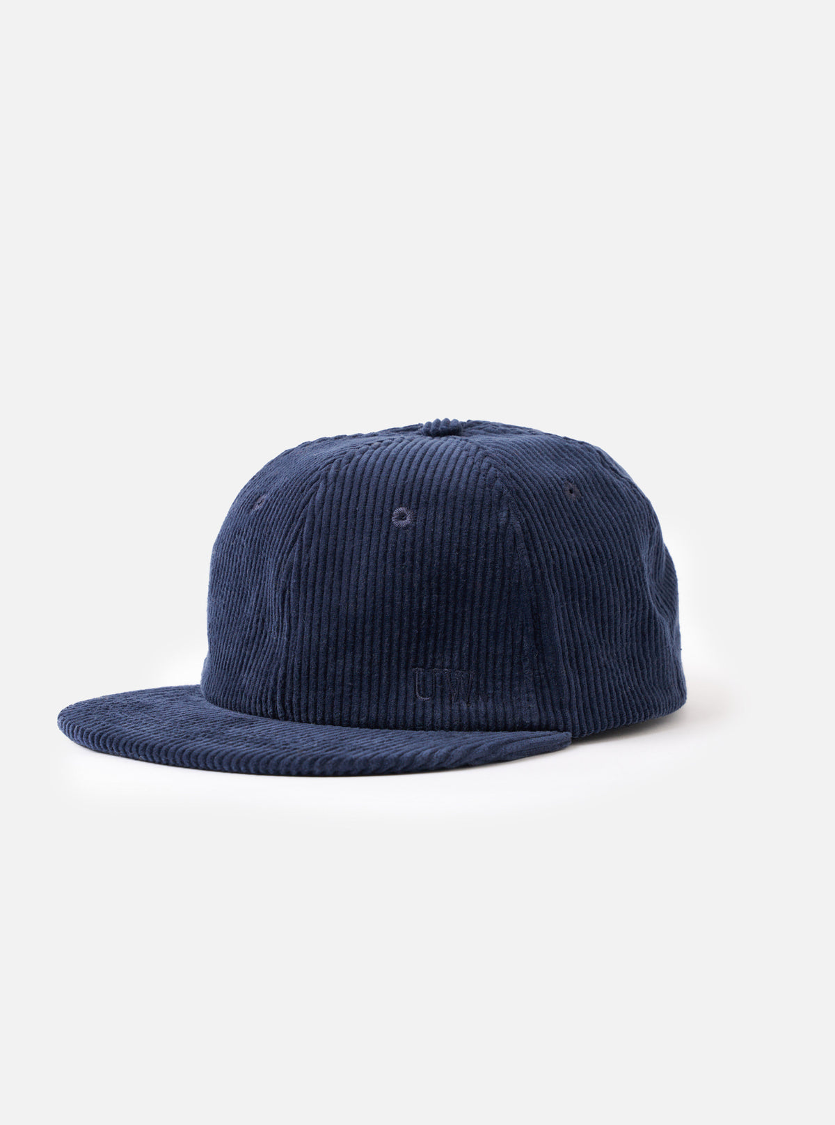 A front-facing view of the Dark Navy Cord Baseball Hat presented on a plain white background. The cap features a dark navy blue ribbed corduroy six-panel crown with a matching pre-curved peak.