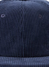 A back view image of the Dark Navy Cord Baseball Hat set against a white background. The shot highlights the adjustable rear strap with a metal clasp and neat paneling across the dark navy corduroy.