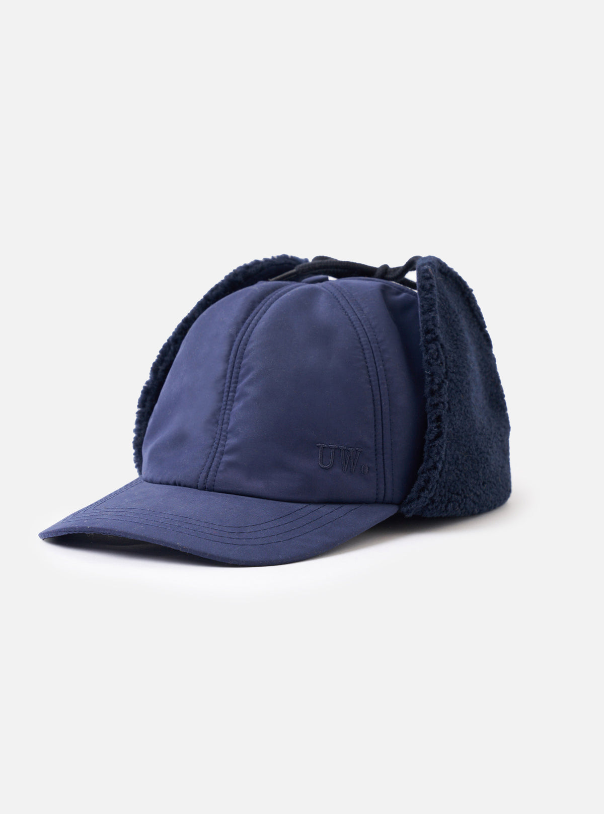 A front profile studio photograph of the Navy Brushed WR Nation Winter Baseball Hat displayed on a plain white background, showcasing the curved peak, six-panel crown, and deep navy blue brushed weather-resistant fabric.