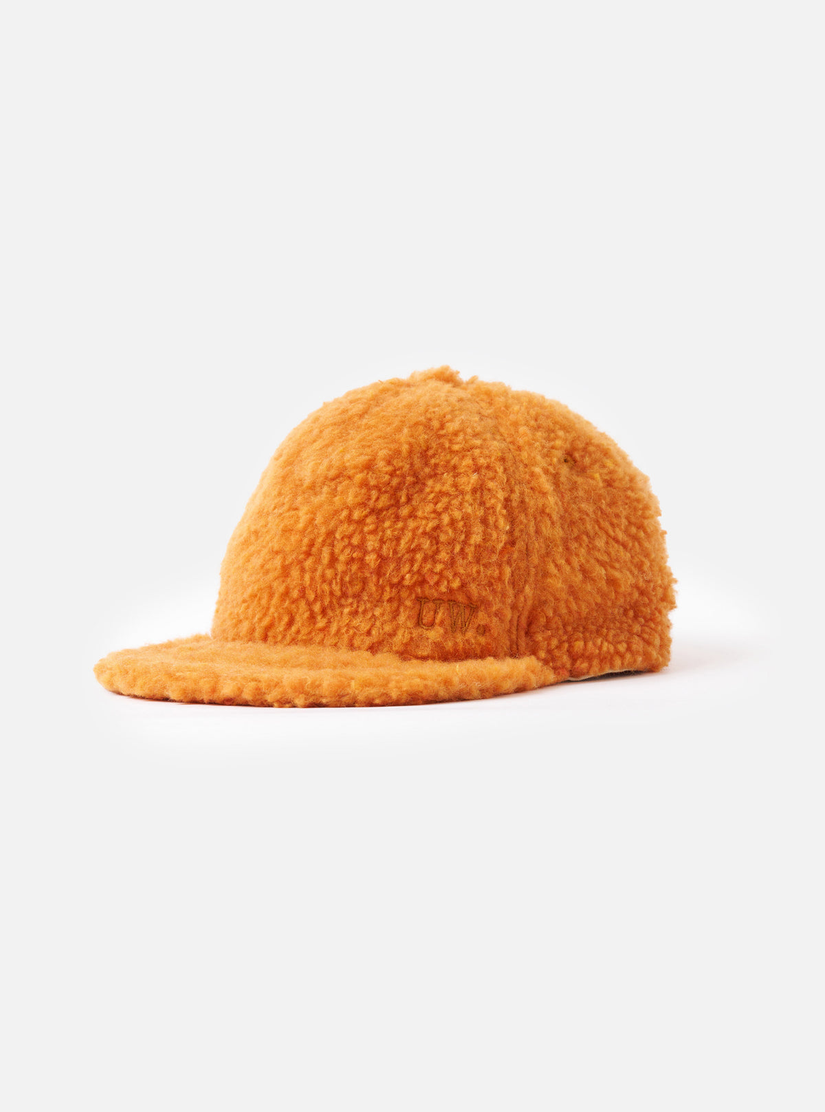 A front view studio image of the Orange Artic Fleece Baseball Hat set on a plain white background, showcasing the vibrant orange high-pile fleece texture, six-panel crown design, and curved visor brim.