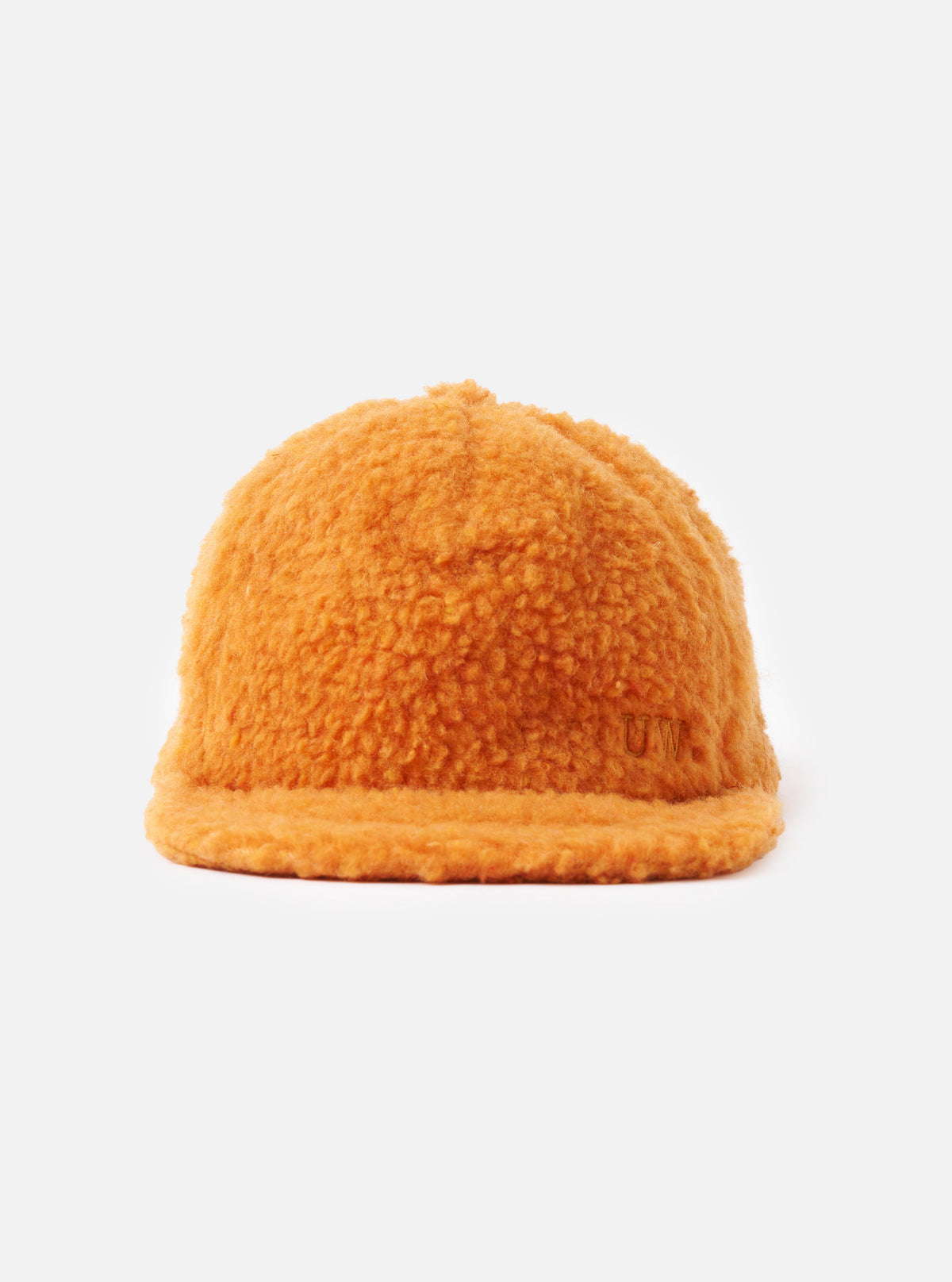 A back view image of the Orange Artic Fleece Baseball Hat on a neutral white background, displaying the adjustable rear closure strap, buckle detail, and plush orange wool-blend fleece material.