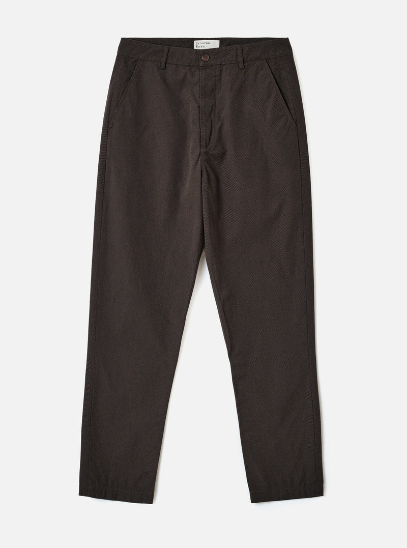 Front view shot of the Brown Micro Canvas Military Chino displayed on a clean studio background. The image showcases the straight leg silhouette, front waistband construction, classic chino pockets, and smooth brown cotton canvas texture.
