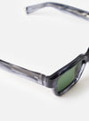 Side profile shot of the A. SOCIETY x Universal Works Grey Havana Hollywood Sunglasses on a clean background, featuring the grey Havana pattern along the temple arms and frame edge.