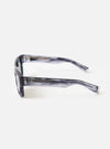 Detailed close-up shot of the fold and temple of the A. SOCIETY x Universal Works Grey Havana Hollywood Sunglasses against a neutral background, focusing on the hinges and grey Havana pattern.