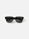 Front view of the A. SOCIETY x Universal Works Olive Hollywood Sunglasses on a plain white background, highlighting the olive green acetate frame, tinted lenses, and classic keyhole bridge detail in a clean studio setting.