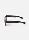 Close-up detailed shot of the inner frame and arm of the A. SOCIETY x Universal Works Black Hollywood Sunglasses on a neutral background, emphasizing the fine branding and construction.