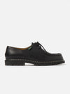 Side view of Paraboot Black Leather Michael Marche II shoe on a white background. The shoe is black leather with a thick sole and lace-up closure.