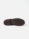 Underside of the Paraboot Café leather Michael Marche II, showing the dark brown rubber outsole. The chunky lug sole features deep ribbed tread blocks across the forefoot and heel, with a smooth central oval zone and a small embossed Paraboot logo. Shot on a plain white studio backdrop.