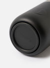 Studio shot of the Chilly's x Universal Works Onyx Series 3 500ml Water Bottle standing upright on a plain white background, highlighting its matte black finish, body, and secure lid.