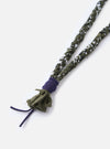 Close-up of the Hanami of Rome Military Green/Blue Leather Bandana Necklace No.46 on a white background. The necklace features a braided green and white pattern with blue leather accents.