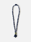 Hanami of Rome Blue/Military Green Leather Bandana Necklace No.57 on a white background. The necklace is made of blue and white braided fabric with a military green leather accent.