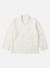 The Ecru Deffe Self Stripe Smock Overshirt in off-white, laid flat on a white background. The shirt has long sleeves, a v-neck, and two front pockets.