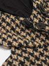 Close-up of the Sand Cortina Tweed Boston Parka showing the tweed fabric, black lining, toggle and button closures on a white background.