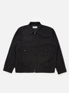 The Black Organic Canvas S130 Jacket, a zip-up jacket with two front pockets, displayed on a white background.