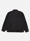Back view of the Black Organic Canvas S130 Jacket on a white background. The jacket is made of black canvas material and has a classic fit.
