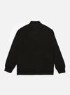 Close-up of the back of a Black Single Jersey Funnel Neck Tee on a white background. The tee has long sleeves and a funnel neck.