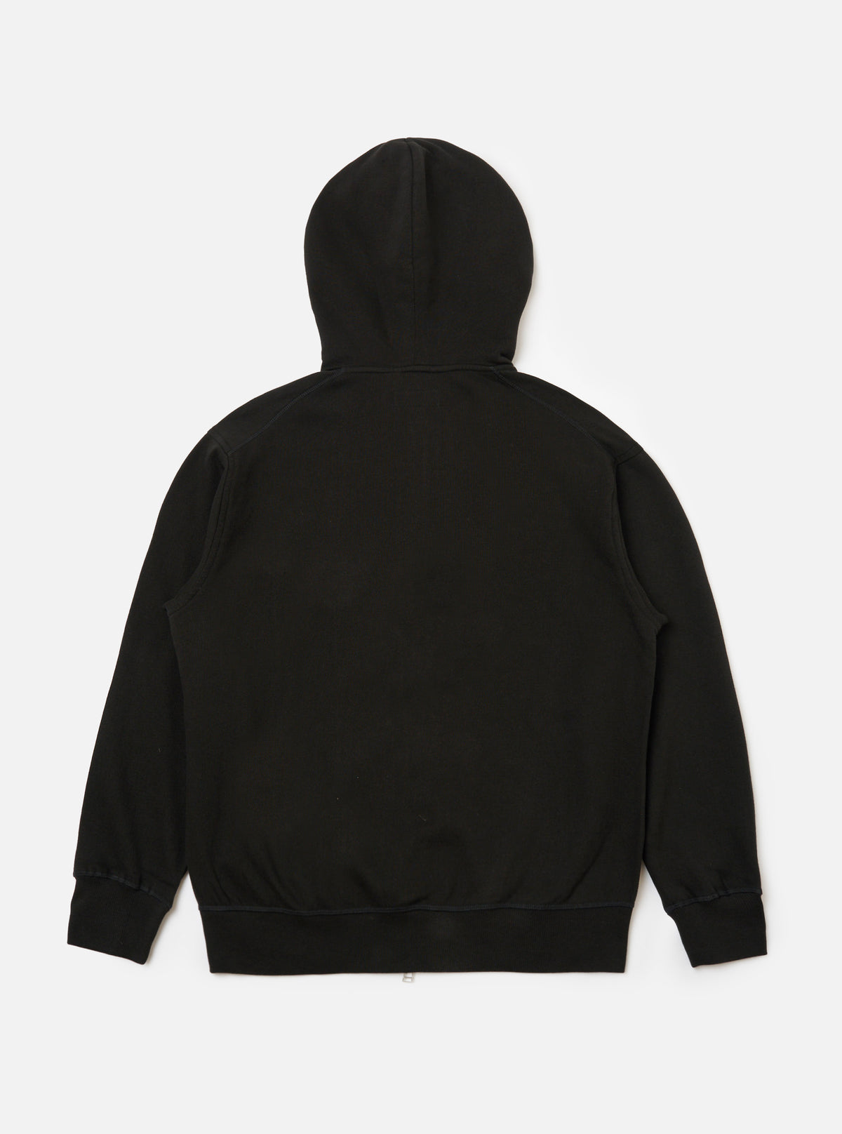 Back view of the Black Brush Back Sweat New York Hoody on a white background. The hoody is made of a soft, brushed-back fabric and has a relaxed fit.