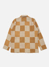 Back view of the Sand Japanese Patchwork Easy Jacket on a white background. The jacket features a tan and beige checkerboard pattern.