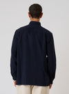 Back view of a model wearing a Dark Navy Sid Flannel CPO Shirt against a white background. The shirt is a dark navy color and appears to be made of soft flannel.