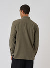 Back view of a model wearing a Mustard Brushed Marl Twill Square Pocket Shirt. The shirt is a brushed twill material with a marl texture, styled against a plain white backdrop.
