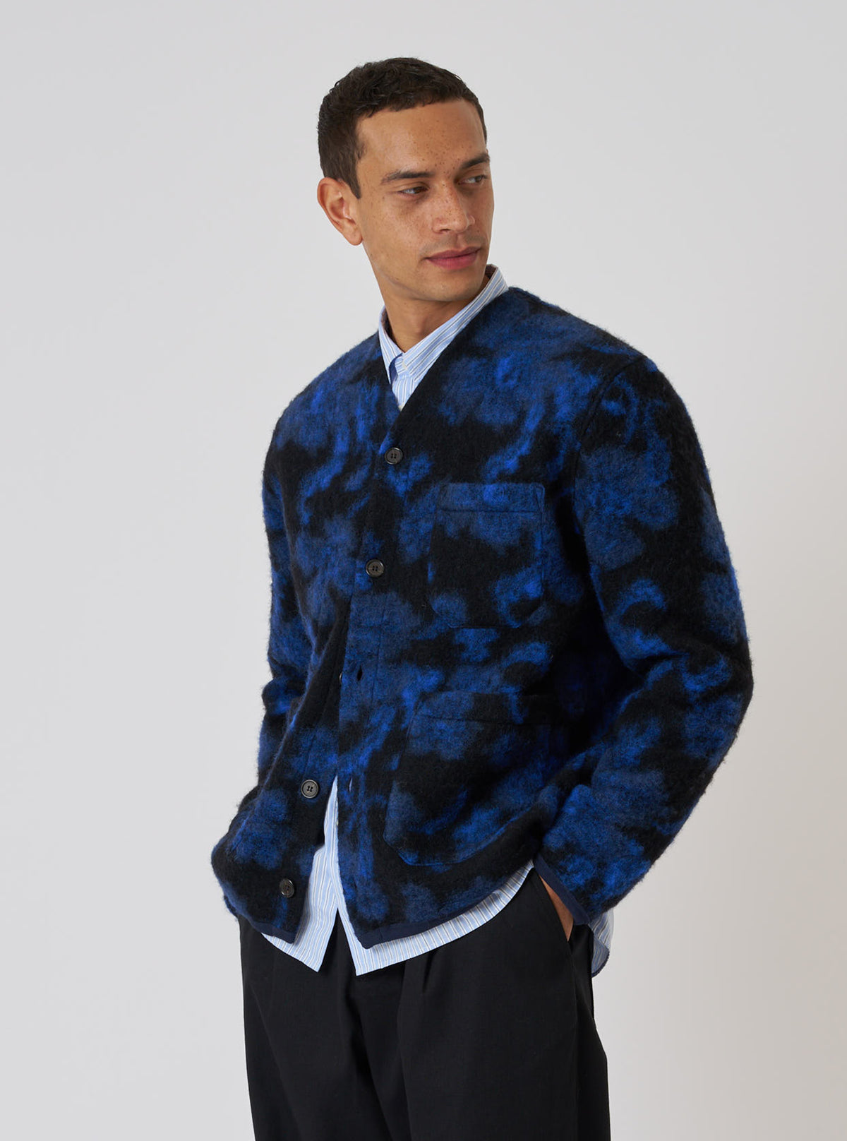 Blue Flower Fleece Cardigan