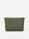 Topologie x Universal Works Rifle Green UW Tech Musette Medium on a white background. The bag is rifle green with a button closure and tan straps.
