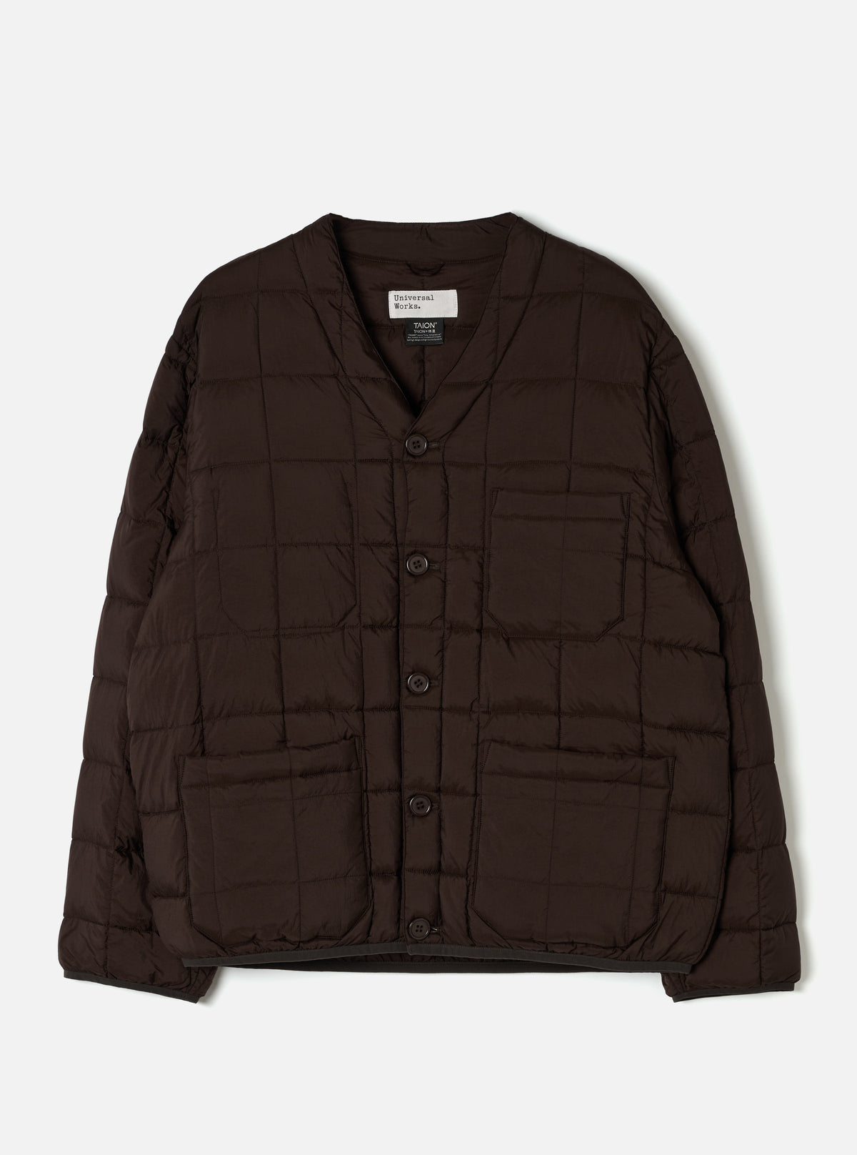 TAION x Universal Works Brown Nylon Soft Shell Down Cardigan
