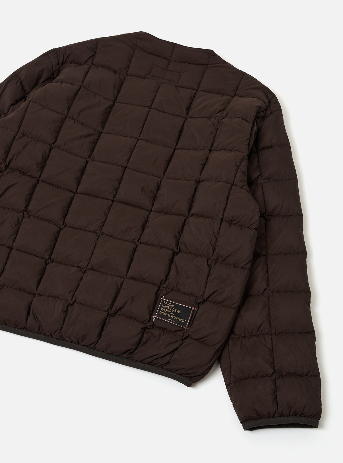 TAION x Universal Works Brown Nylon Soft Shell Down Cardigan