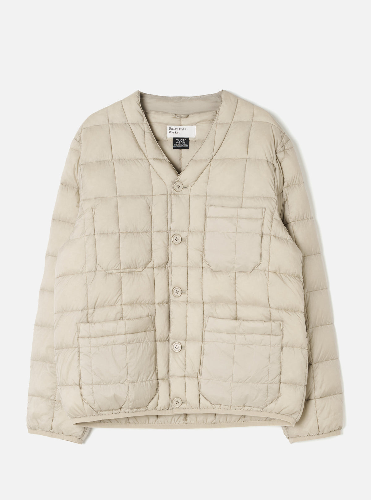TAION x Universal Works Ice Grey Nylon Soft Shell Down Cardigan