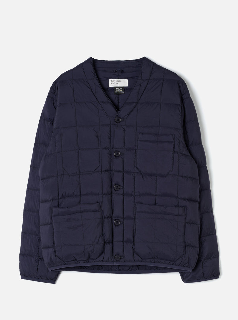 TAION x Universal Works Navy Nylon Soft Shell Down Cardigan