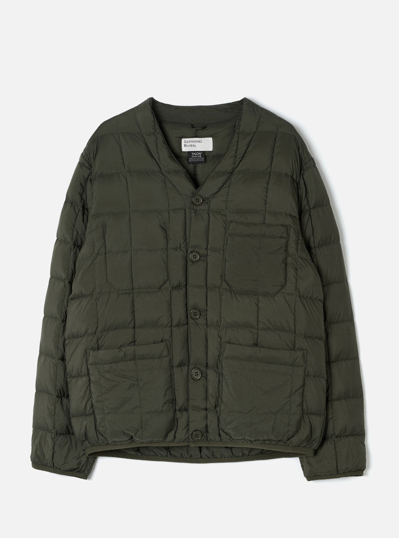 TAION x Universal Works Olive Nylon Soft Shell Down Cardigan