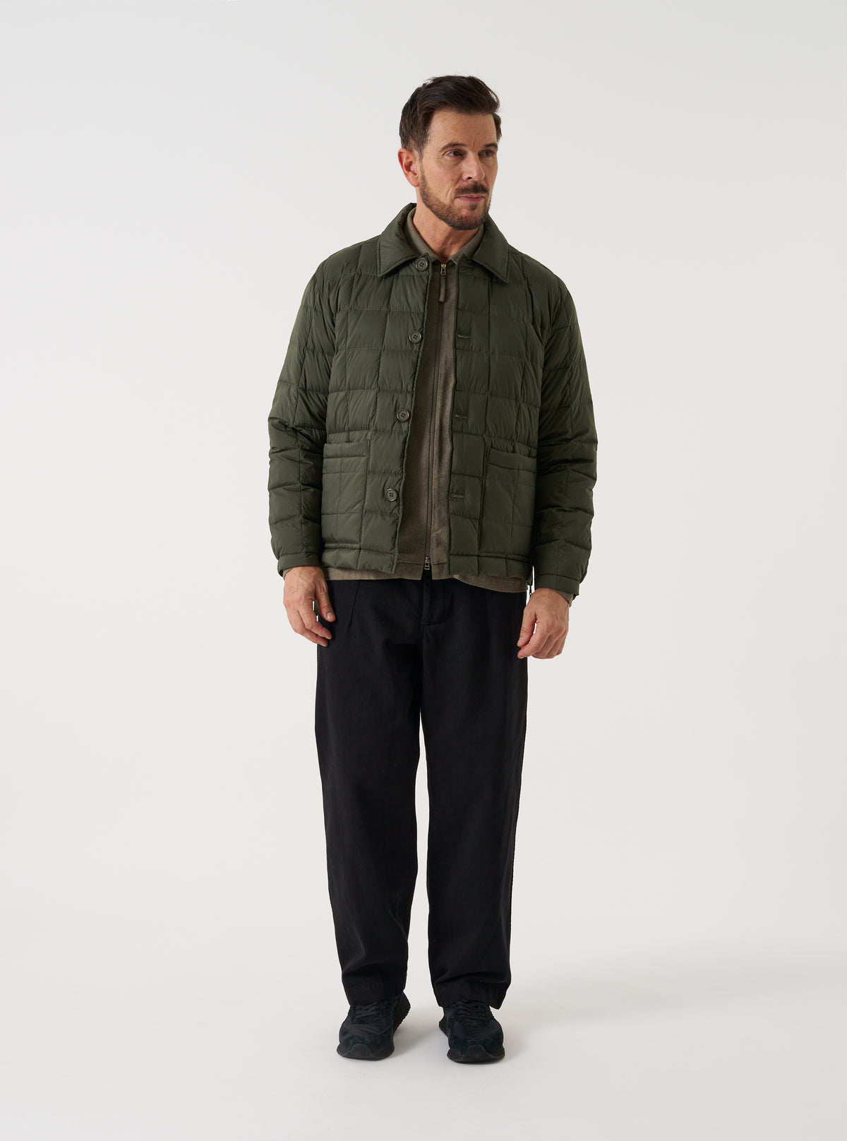 TAION x Universal Works Olive Nylon Soft Shell Down Rams Jacket