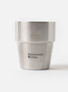 Studio shot of the Chilly's x Universal Works Set of 4 300ml Stackable Cups neatly stacked together on a plain white background, showcasing their double-walled stainless steel construction.
